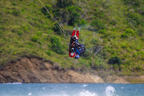 Man Midair Kitesurfing 