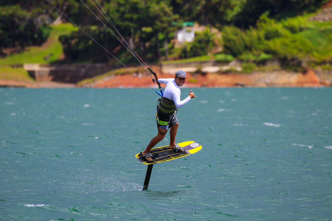 Rider on a hydrofoil board on a windy afternoon