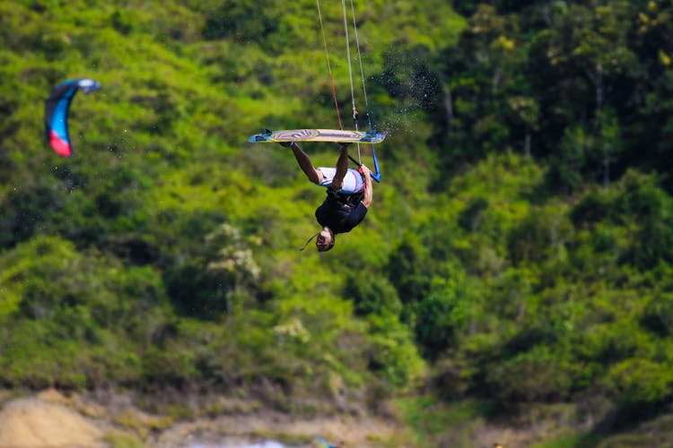 Kite Surfer Flying Upside Down