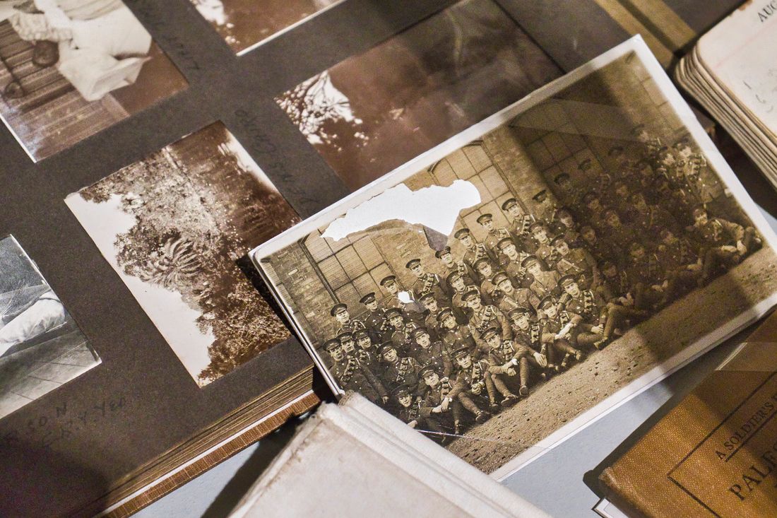 Photo album opened to a printed page