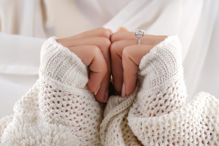 Woman Wearing Silver Diamond Ring