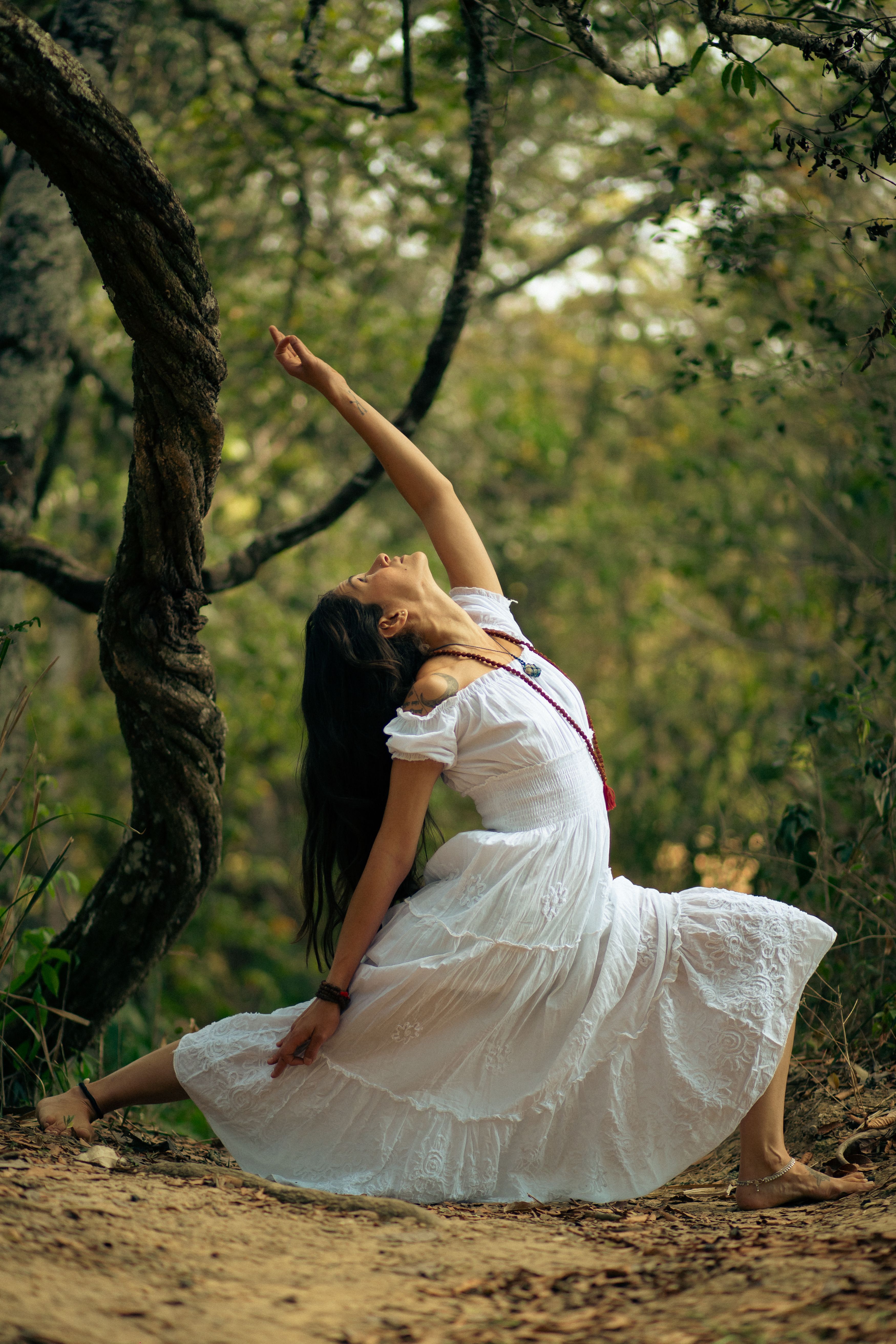 Woman Wearing a White Dress in a Forest Free Stock Photo Woman Wearing a White Dress in a Forest Free Stock Photo