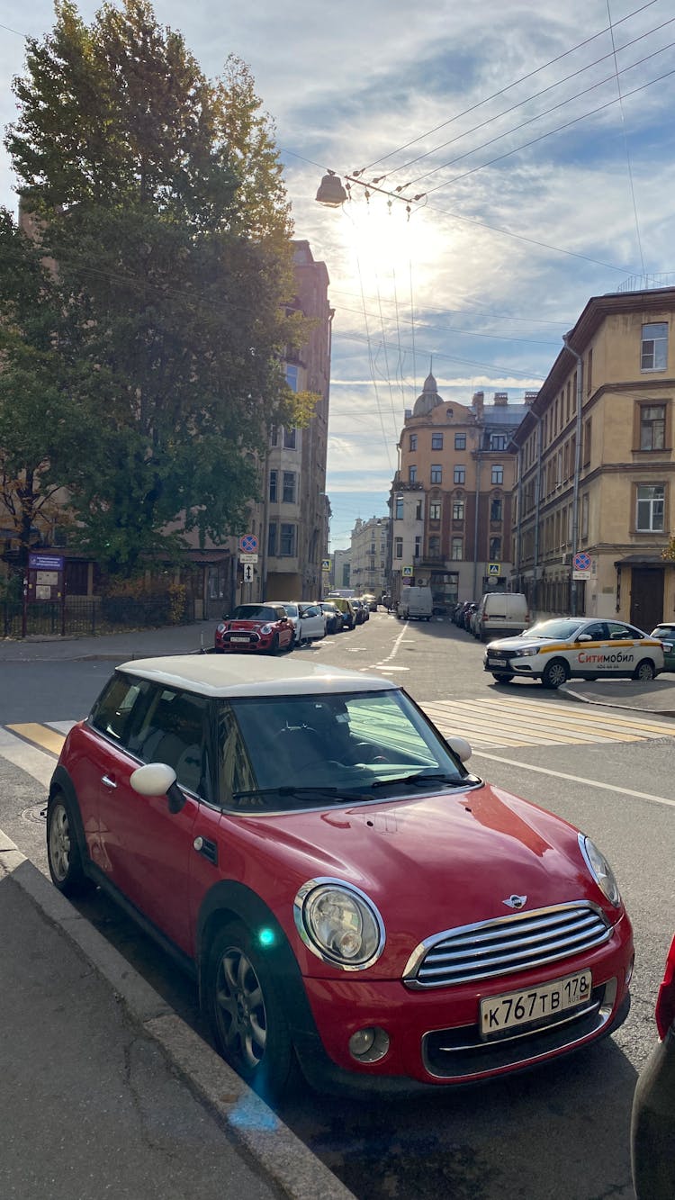 Red Mini Cooper Parked On The Road 