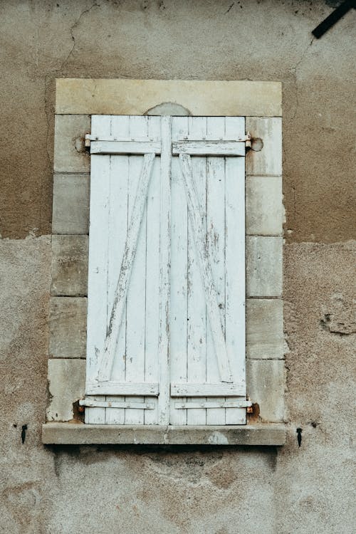 Free Closed White Wooden Window Shutters Stock Photo