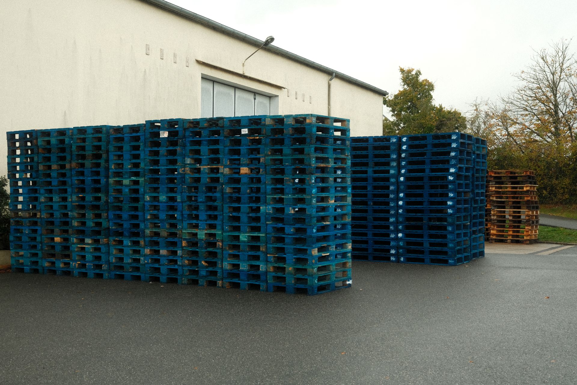 Pallets and inventory inside a German industrial warehouse
