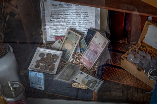 Free Old Money on a Display Box Stock Photo