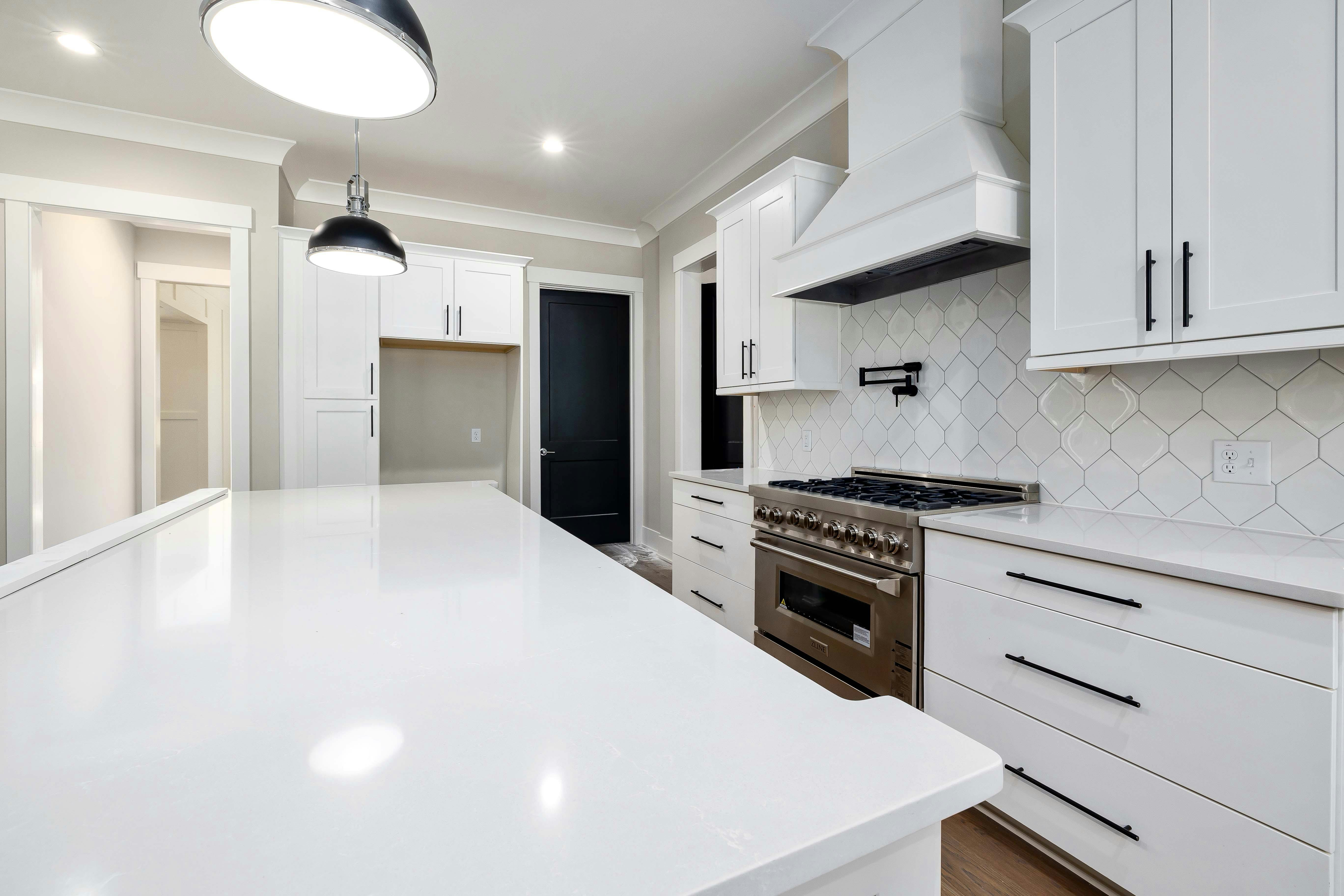 Creative Interior Design Kitchen Space Gray Cabinets Simple Silver Faucet  Stock Photo by ©Followtheflow 651093118