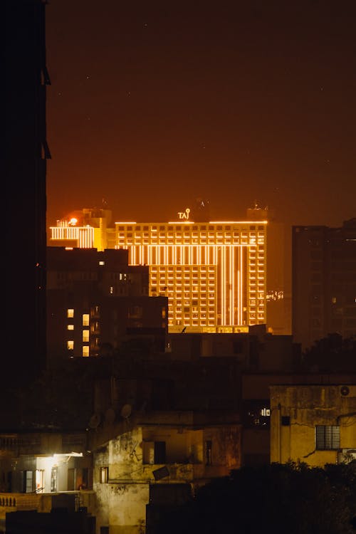 Bright Lights of a Hotel Building at Night