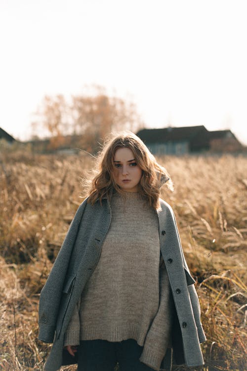 Beautiful Woman Wearing Gray Sweater