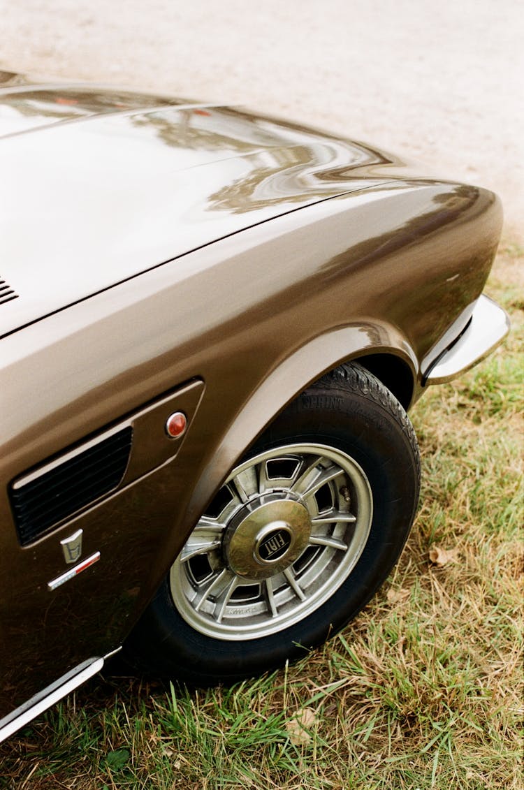 High Angle Shot Of Vintage Car 