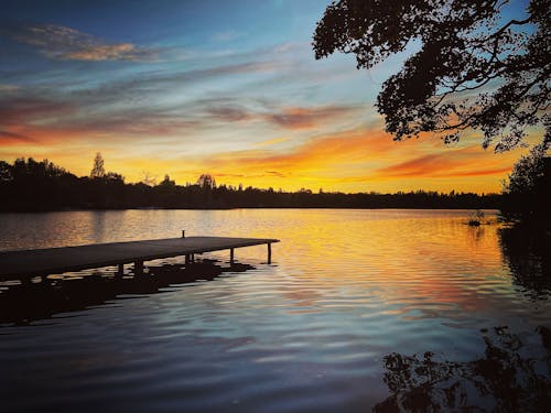 Free stock photo of beautiful sunset, lake, pier Stock Photo