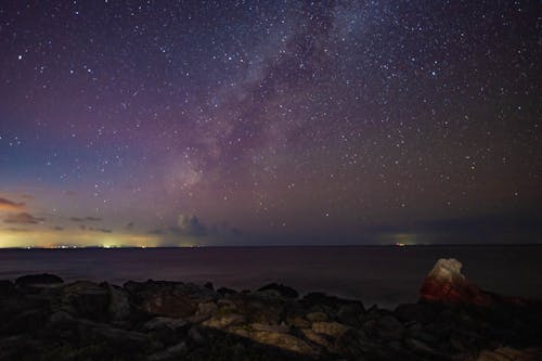 Milky Way Galaxy Against a Starry Night Sky Stretching Over a Rocky Coastline