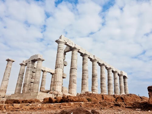 Columns of the Poseidon Temple Ruins in Greece