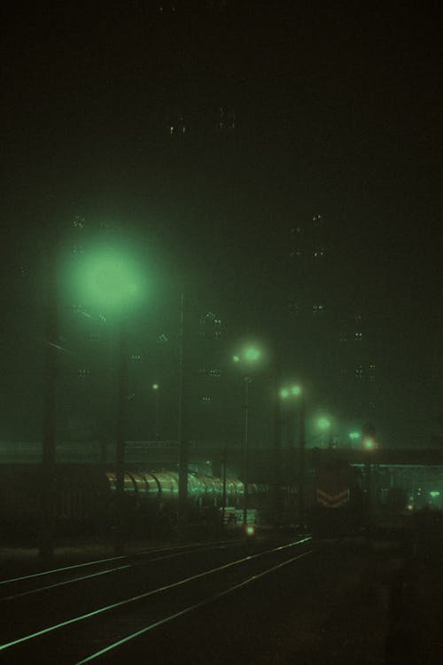 Lights in a Railway During Nighttime