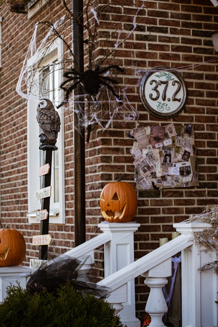 Halloween Decorations Outside A Brick House