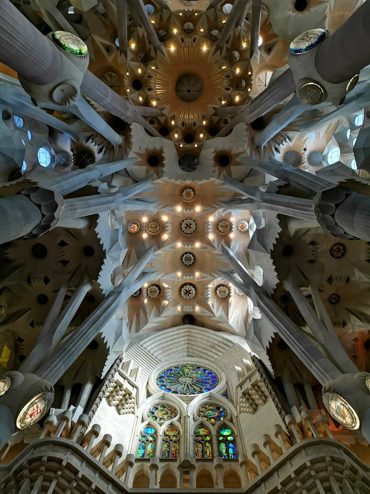 Low Angle Symmetric Shot Of A Futuristic Church Ceiling