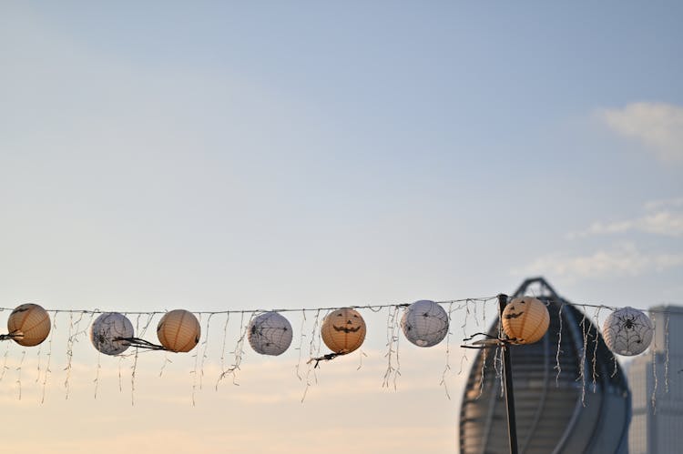 Halloween Lanterns Decoration Hanging On A Line