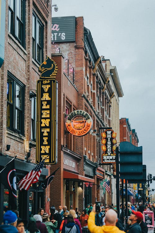 Vertical Shot of Street with the Valentine Restaurant Sign in Nashville, USA