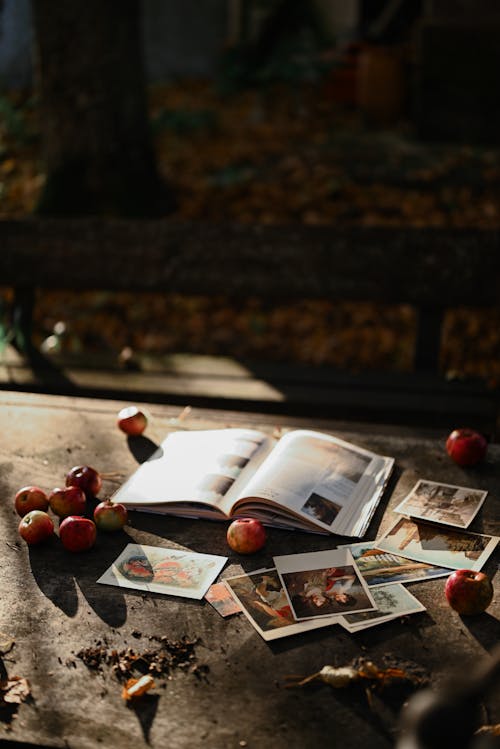 Free Book and Apples on a Table Stock Photo