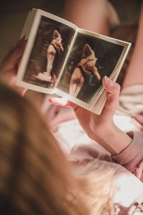 Hands of a Woman Browsing Through a Photo Album