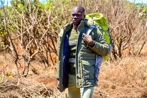 A Man in Jacket Carrying a Back Pack
