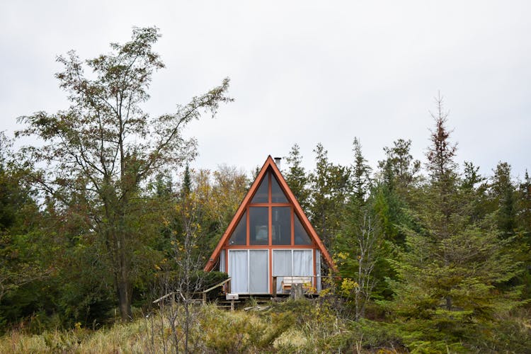 Cabin With A Triangle Roof In Woods 