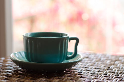 Teal Ceramic Cup and Saucer