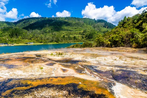 Scenic Landscape with Geothermal Lake