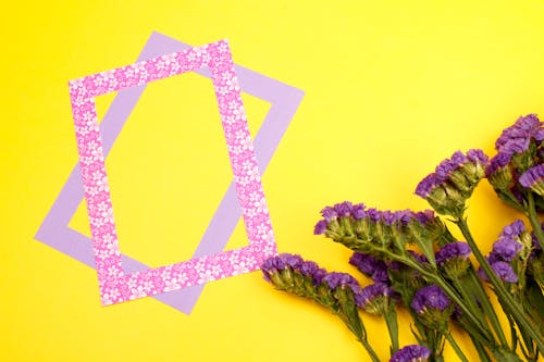 Purple and Floral Frames on Yellow Background 