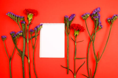 Flowers and a Blank Notepad