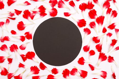 Black Circle with Flower Petals Around 