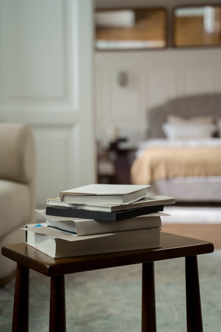 Pile Of Books On Small Table