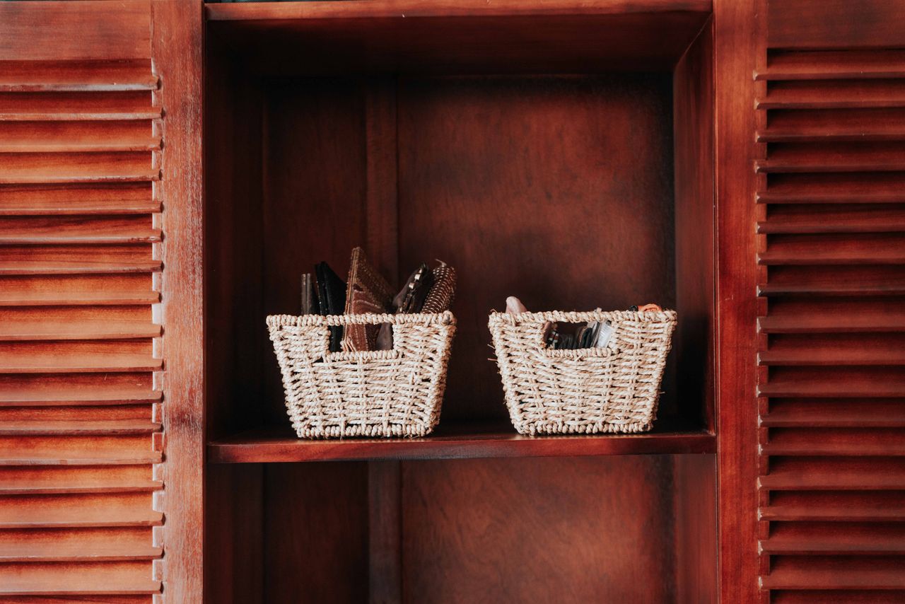 Cubbies with baskets and hooks