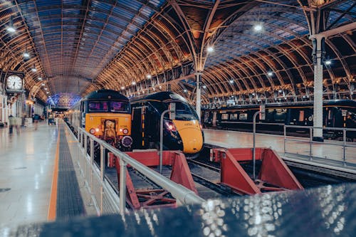 Yellow and Red Train in Train Station