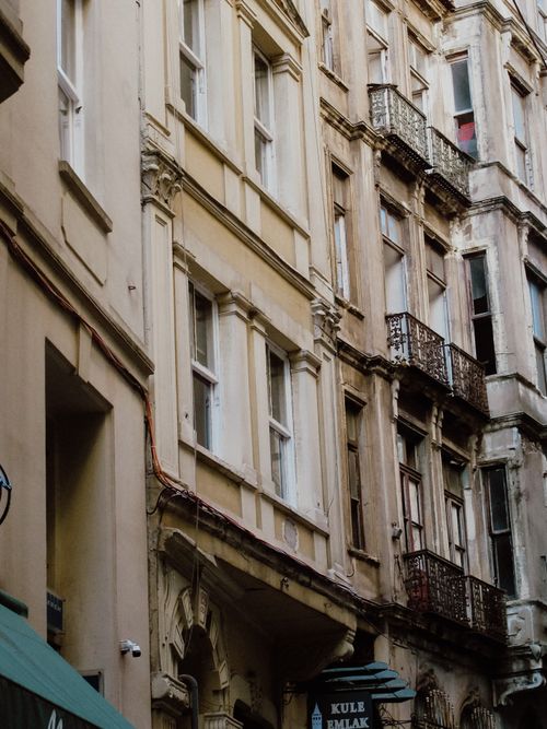 Free Detailed view of vintage buildings with ornate balconies in Istanbul, Turkey. Stock Photo