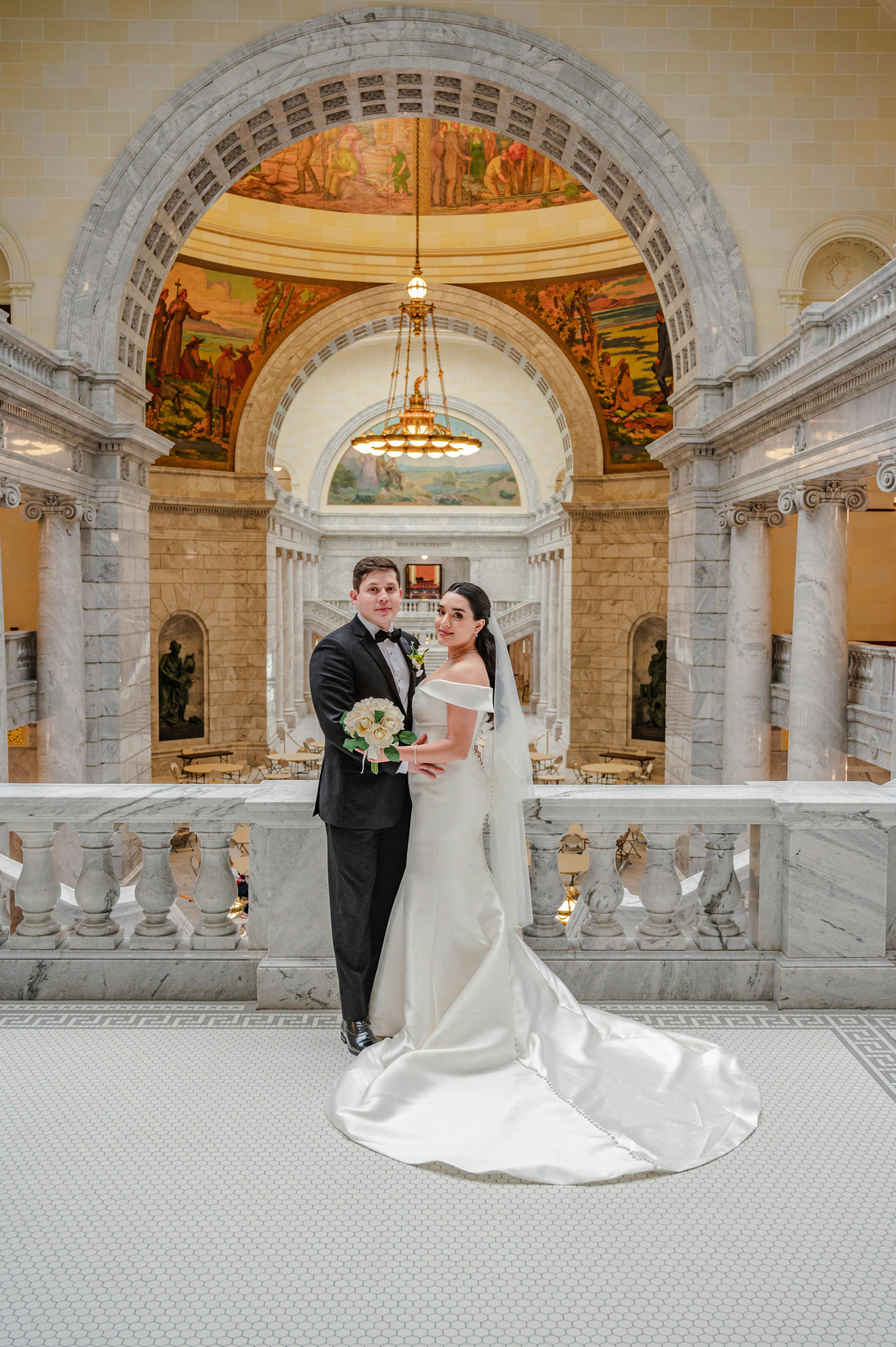 bride and groom on wedding day