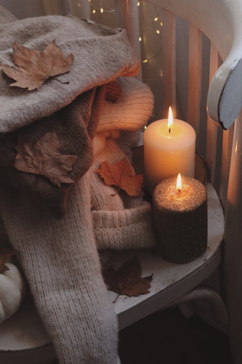Free Candles on a Wooden Chair Stock Photo