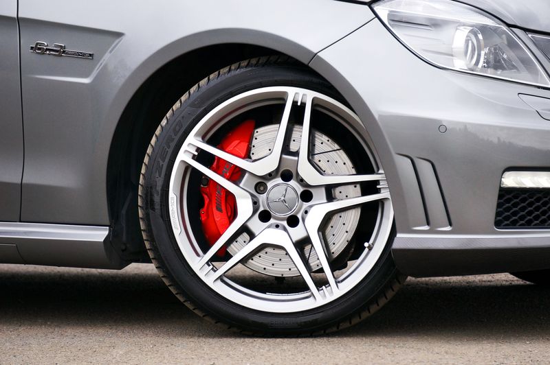 Close-up of a tire and alloy wheel