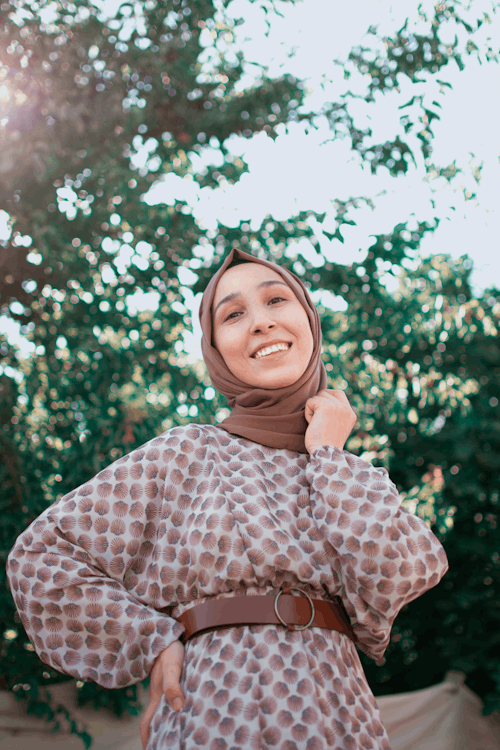 Beautiful Woman in Brown Hijab Smiling 