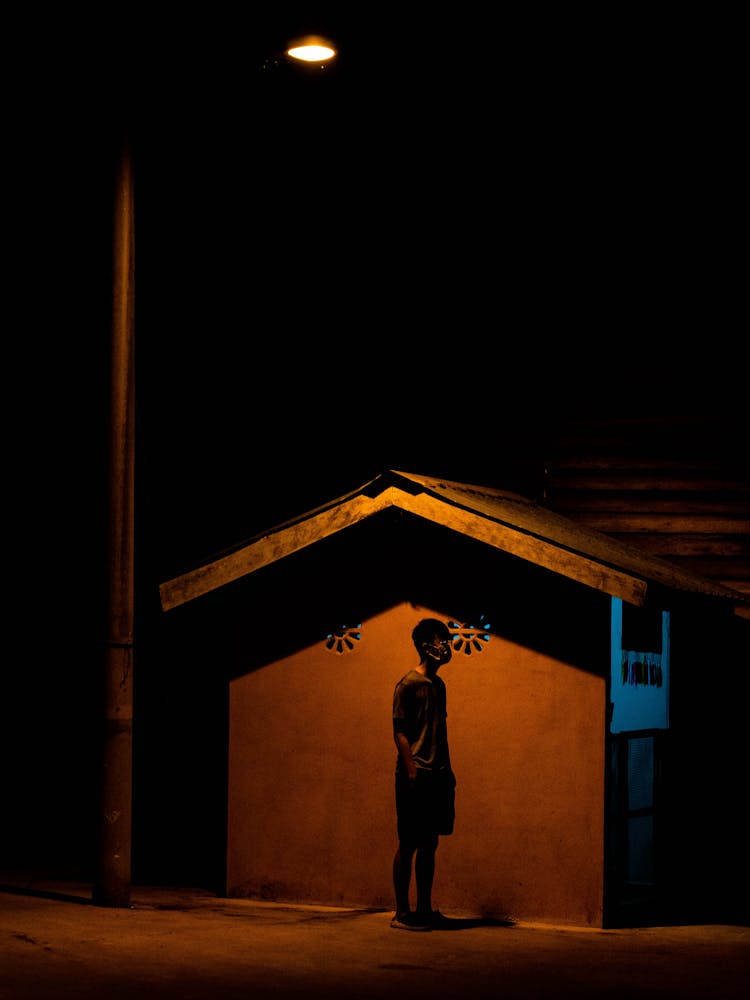 Man In Front Of A Building At Night 