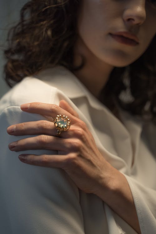 Close-up of Woman with Ring on Hand