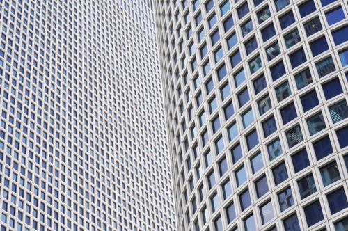 Free Low angle view of modern skyscrapers with glass facades in Tel Aviv, Israel. Stock Photo