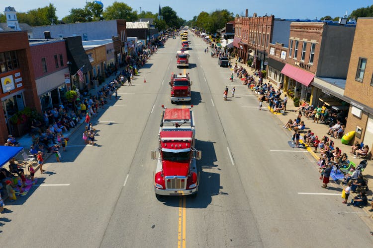 Firefighters Parade In Town In USA