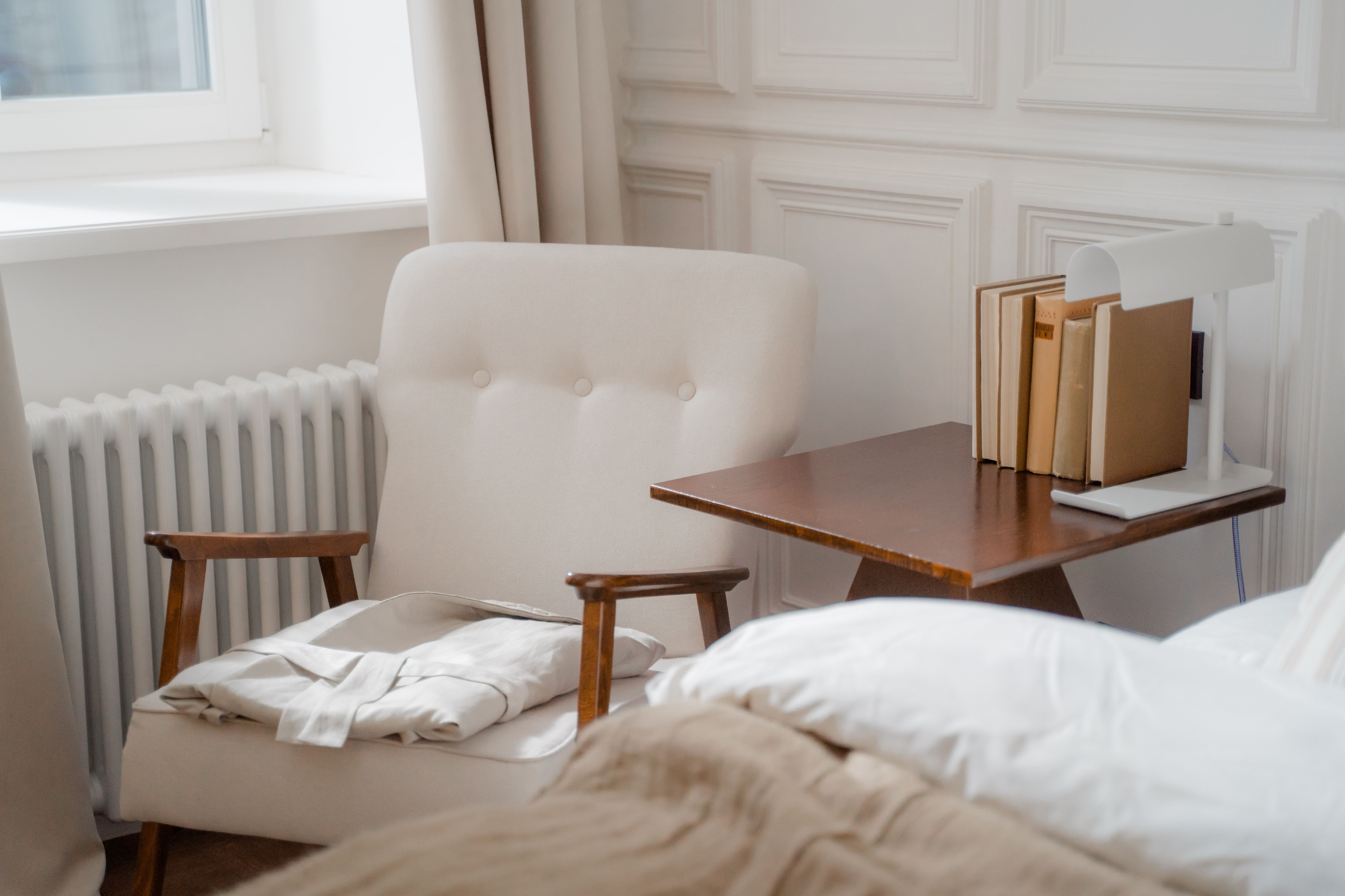 Small living room with minimalist side table and modern furniture