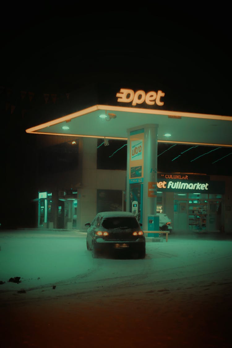 Car At Petrol Station At Night