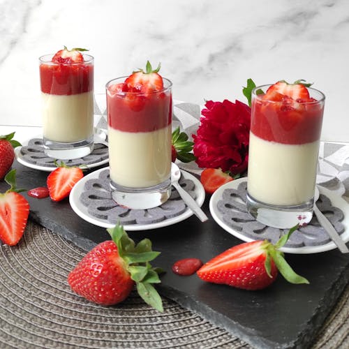 Free Strawberry Panna Cotta in Clear Glass  Stock Photo