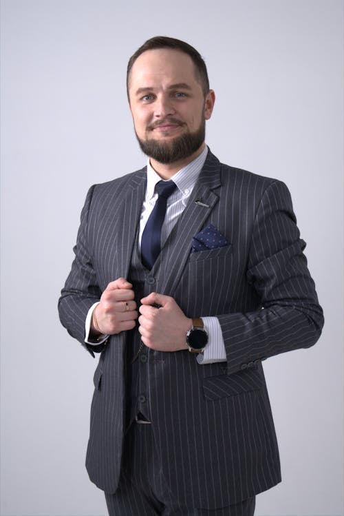 Good Looking Man Wearing Pinstripe Suit