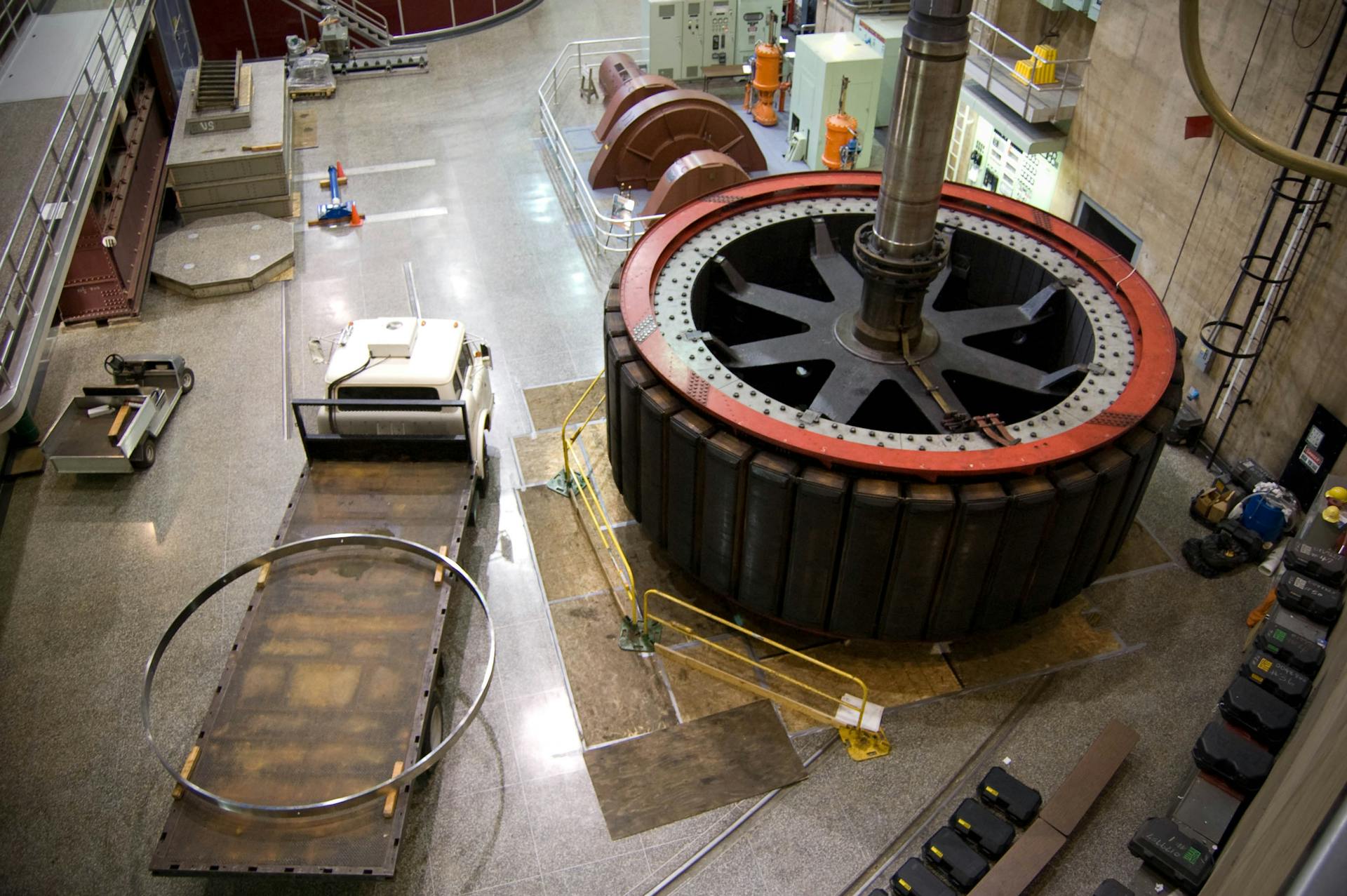 High angle view of industrial machinery in a Nevada factory interior.