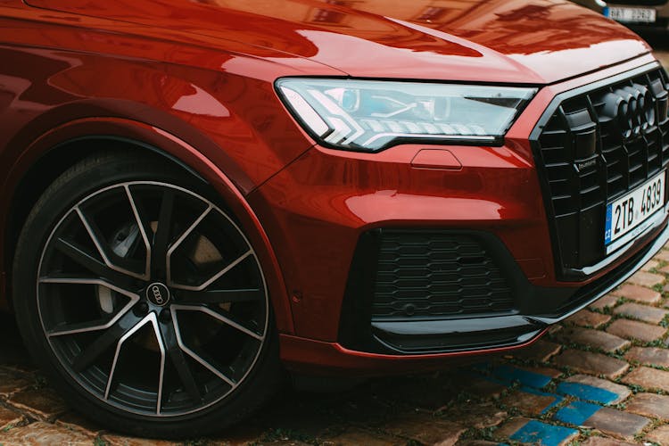 Close-up Shot Of Red Audi Car