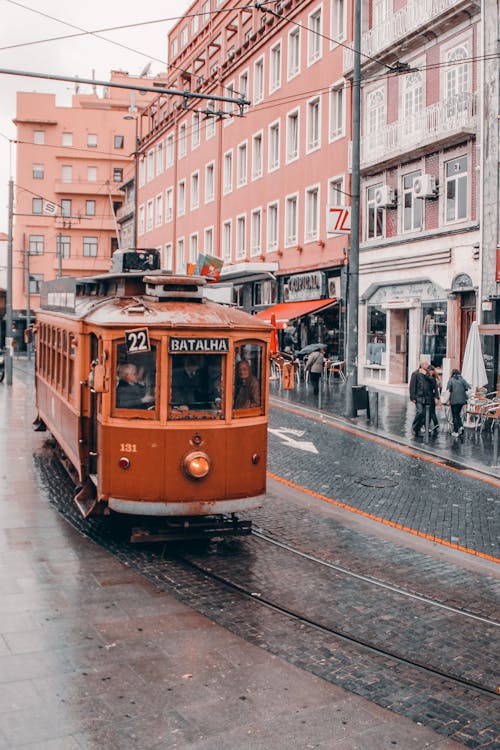 Orange Tram on the Street